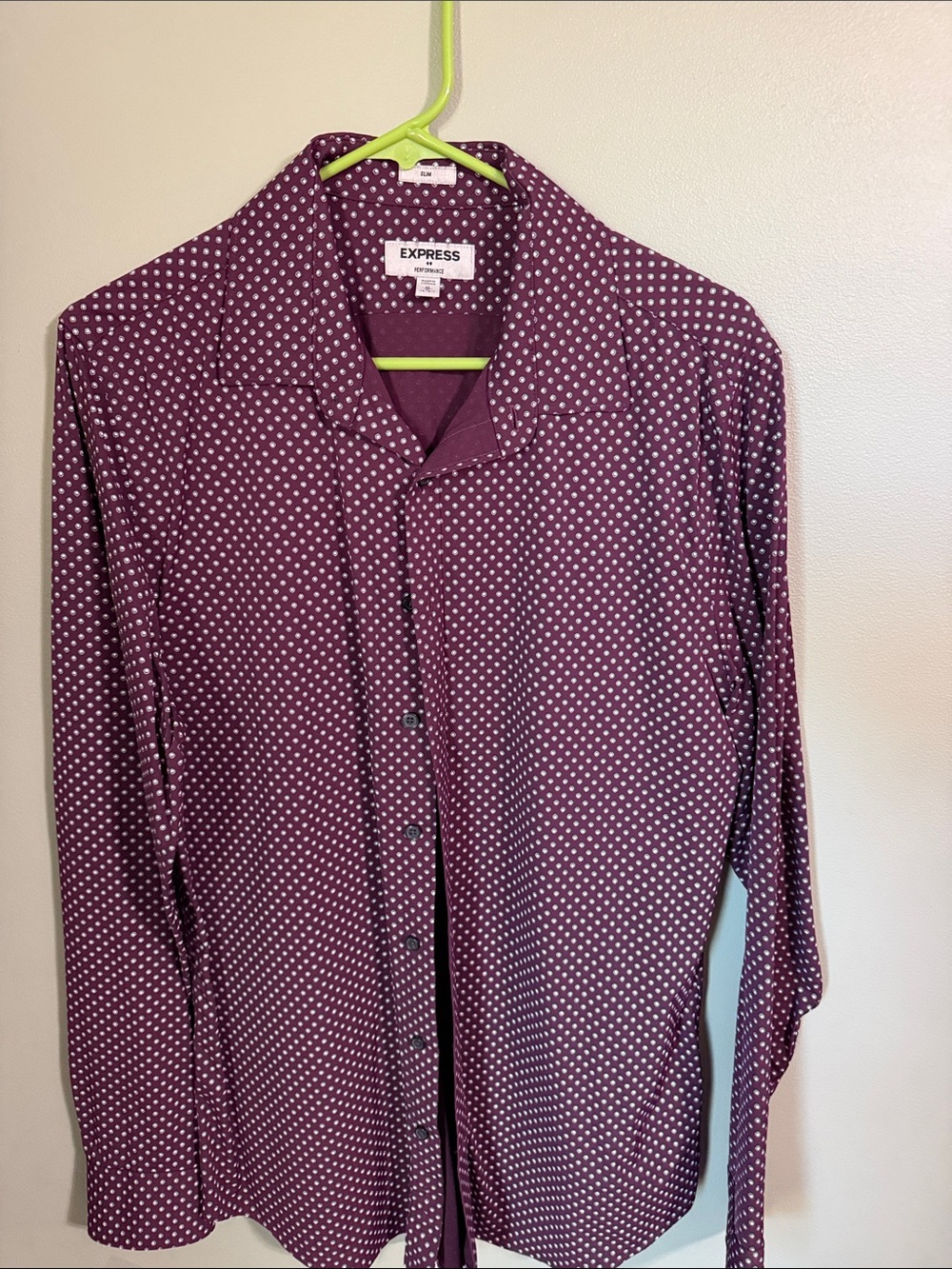 Express Men's Plum Dot-Print Button-Down Shirt Slim~